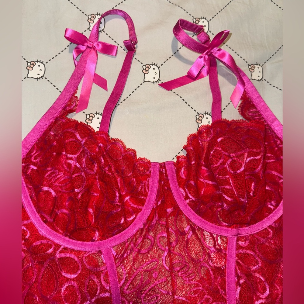 Savage X Fenty Red and Pink Lace Bodysuit - Picture 4 of 8